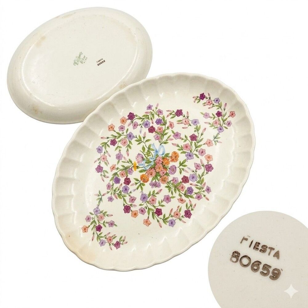 Vintage W.S. George Fiesta Porcelain Oval Decorative Plate Floral 1940's China